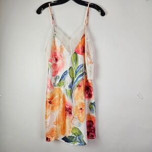 Linea Donatella Floral Satin Lace Trim Chemise Nightgown M Wine LYG110 NWT $56